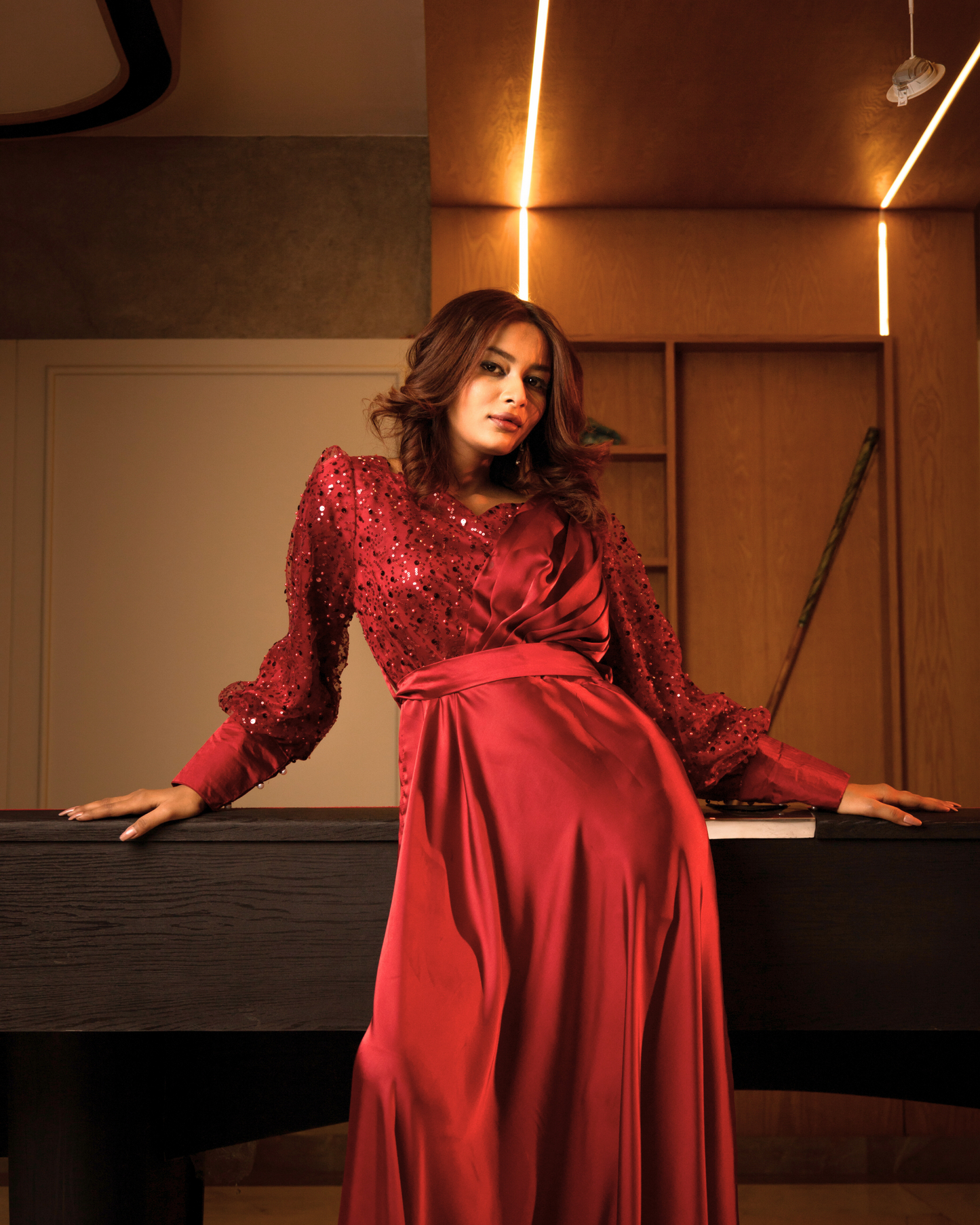 Regal Scarlet - A Royal Evening Gown with Sequin Brilliance