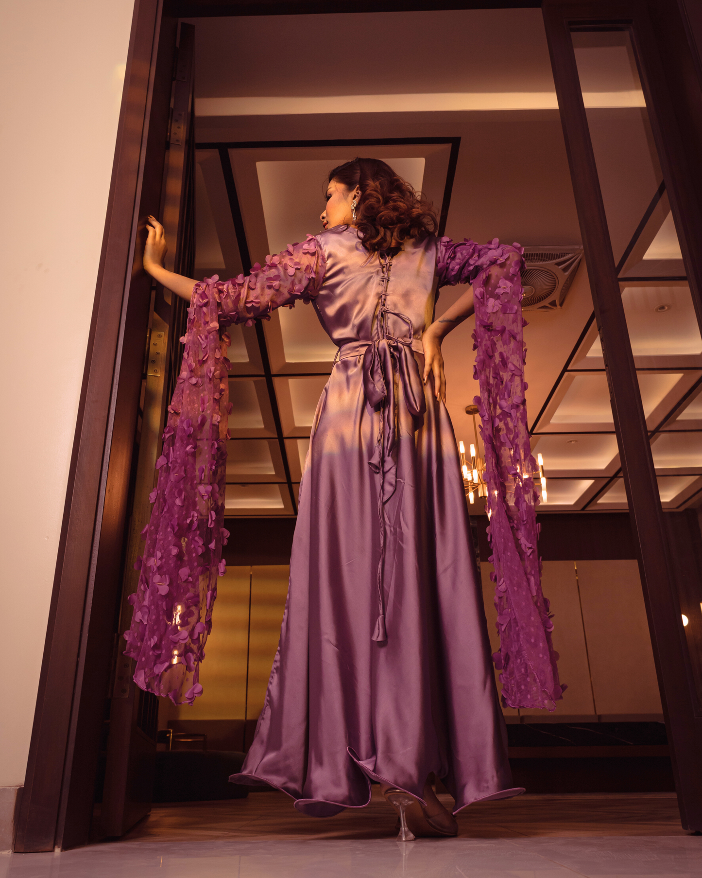 Lilac Enchantment – A Maxi Gown with Elegant 3D Butterfly Sleeves