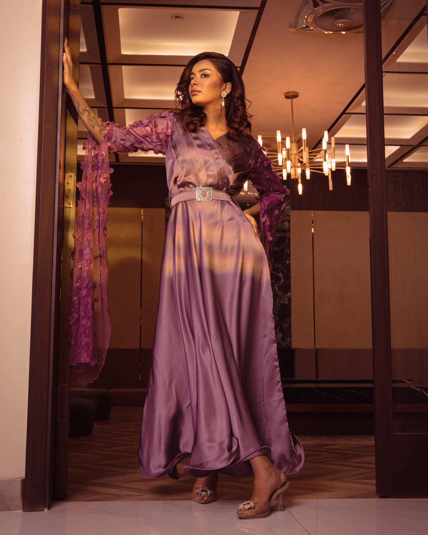 Lilac Enchantment – A Maxi Gown with Elegant 3D Butterfly Sleeves