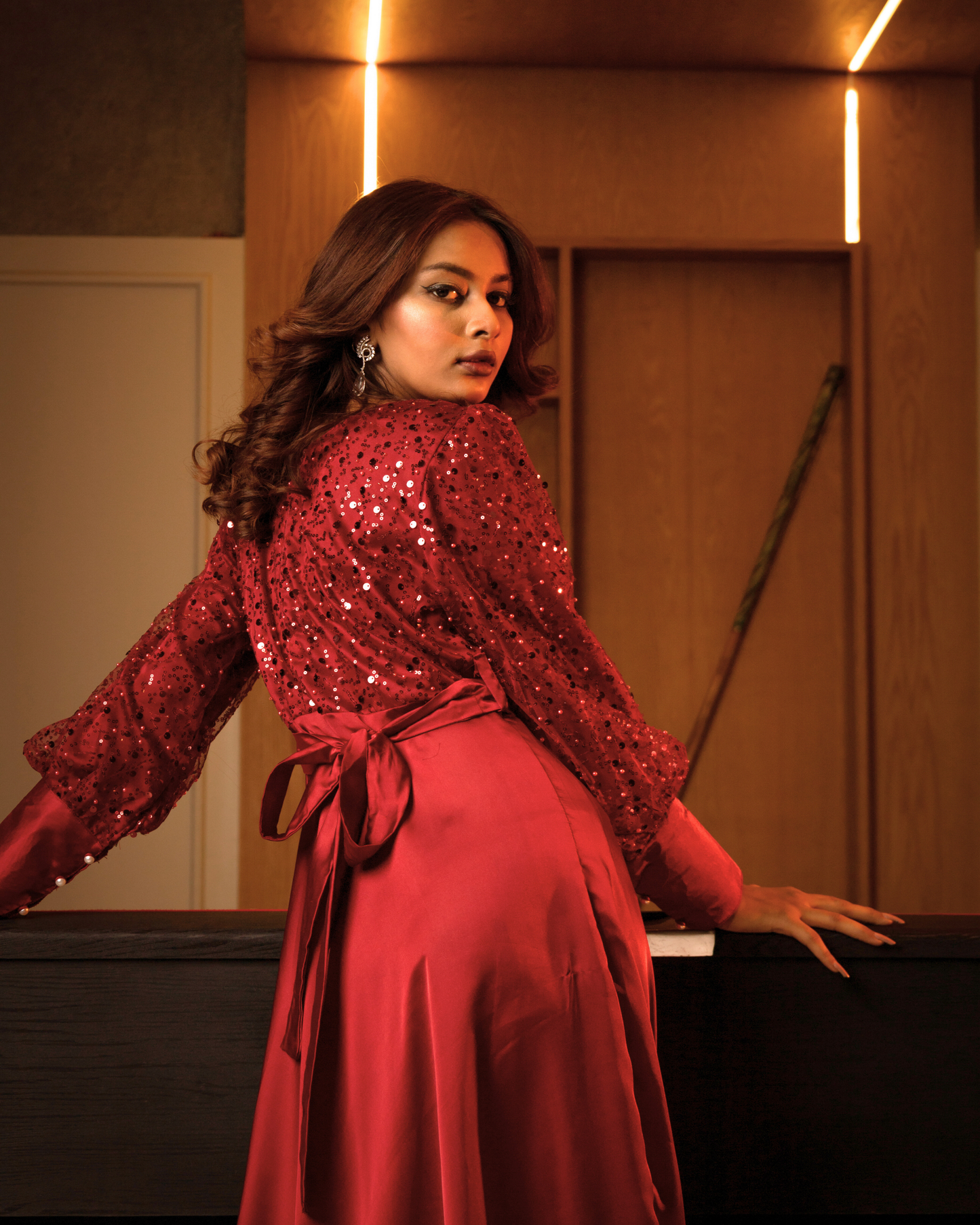 Regal Scarlet - A Royal Evening Gown with Sequin Brilliance